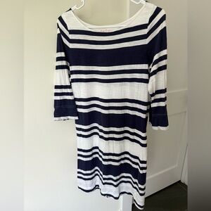 Lilly Pulitzer Blue and White Sheath Dress with Cuffed 3/4 Sleeves